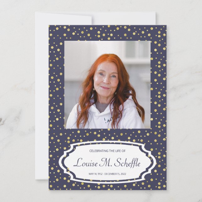 Convite Blue with Dourado Dots Celebration of Life Memoria (Frente)