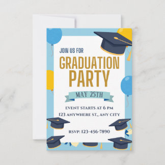 Convite Blue Yellow Colorful Graduation Party Invitation