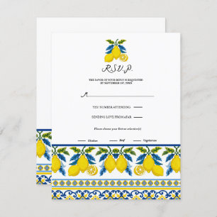 Convite Blue Yellow Lemon Watercolor Mediterranean RSVP