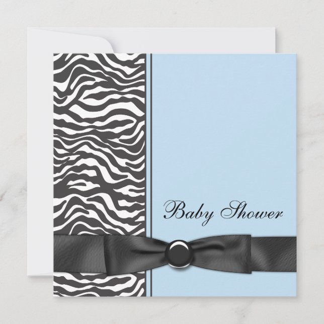 Convite Blue Zebra Boy Baby Shower Invants (Frente)
