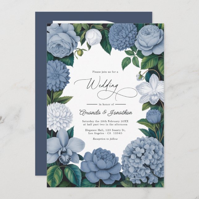 Convite Bluebell Haze, Pale Delft & Cloud White Wedding (Frente/Verso)