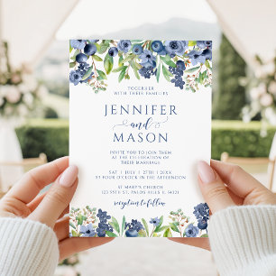 Convite Blueberry Azul Floral Outono Doce Casamento
