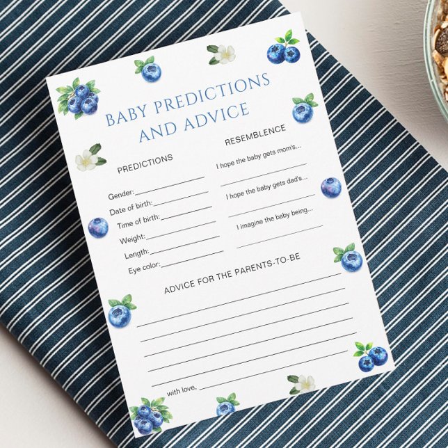 Convite Blueberry Baby Shower Baby Prediction Game Card (Criador carregado)