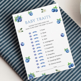 Convite Blueberry Baby Shower Baby Traits Game Card