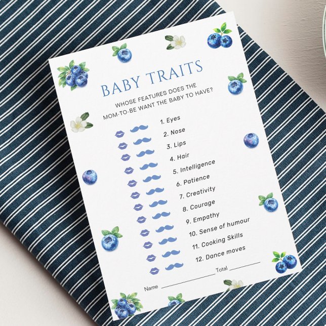 Convite Blueberry Baby Shower Baby Traits Game Card (Criador carregado)