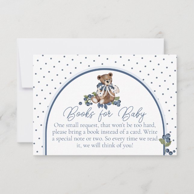 Convite Blueberry Bear Baby Boy Shower Book Request (Frente)