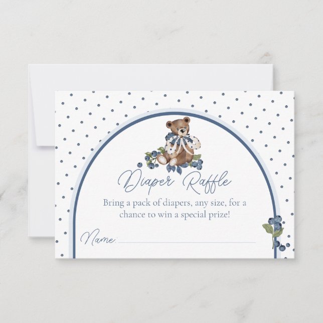 Convite Blueberry Bear Baby Boy Shower Diaper Raffle (Frente)