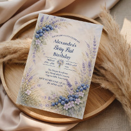 Convite Blueberry Botanical Berry Theme 1st Birthday