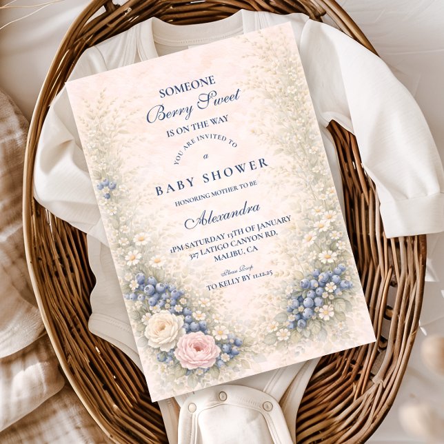 Convite Blueberry Botanical Frame Baby Shower (Criador carregado)