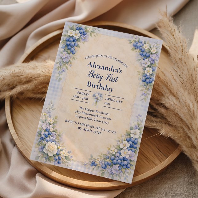 Convite Blueberry Floral Storybook Berry 1st Birthday (Criador carregado)