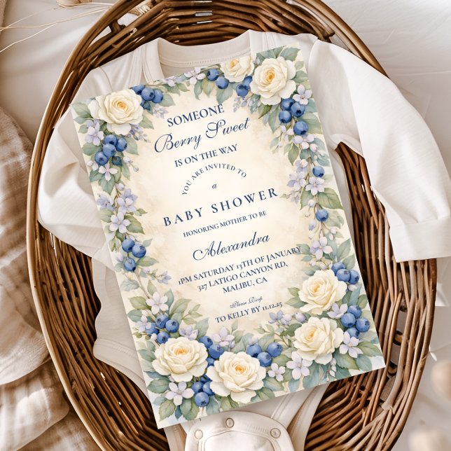 Convite Blueberry Floral Wreath Baby Shower (Criador carregado)