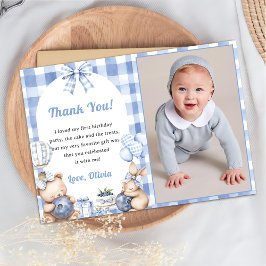 Convite Blueberry Gingham Birthday Party Thank You Card