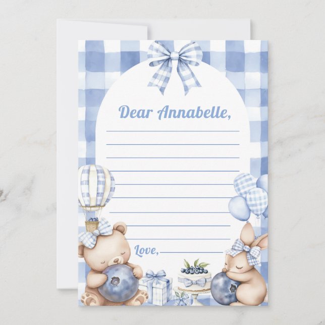 Convite Blueberry Gingham Time Capsule Note Message (Frente)