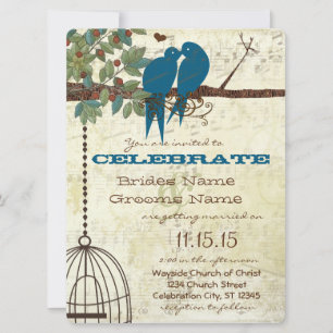 Convite Bluebirds Sitting In a Tree Wedding Invite