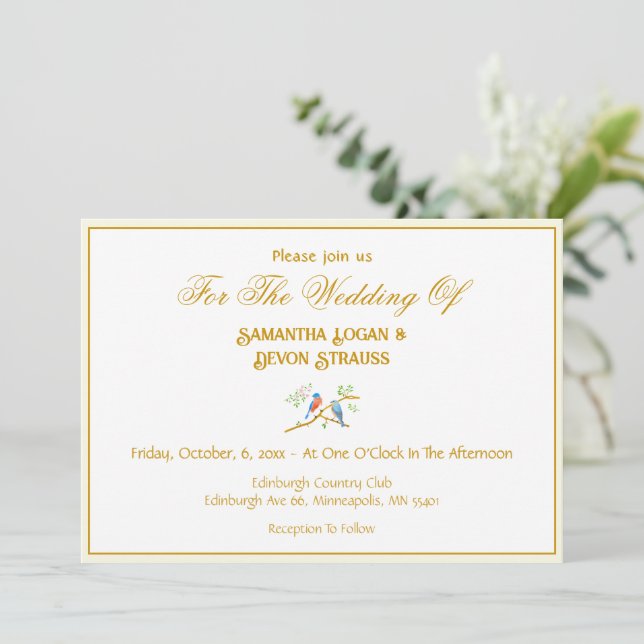Convite Bluebirds Wedding Invitation 5 x 7 (Em pé/Frente)