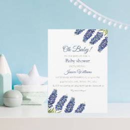 Convite Bluebonnets Blue Floral Watercolor Texas Baby boy