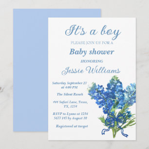 Convite Bluebonnets Texas Floral Rustic Baby chá