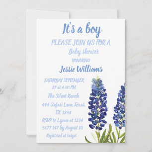 Convite Bluebonnets Texas Floral Rustic Baby chá