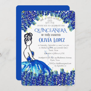 Convite Bluetooth Quinceañera Blue Floral Birday