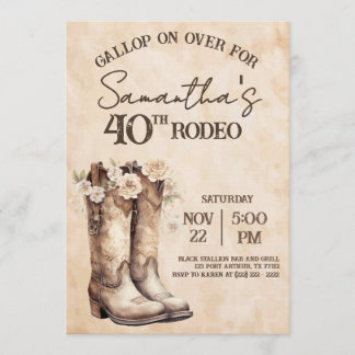 Convite Blush and Boots 40th Rodeo Western Birthday