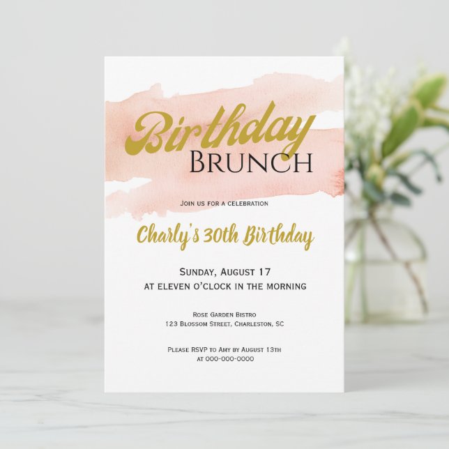 Convite Blush and Gold Modern Brunch Celebration (Em pé/Frente)