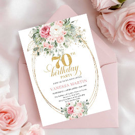 Convite Blush and Gold Printable 70th Birthday Invitation