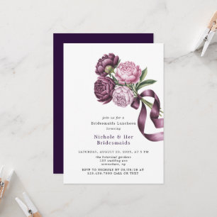 Convite Blush and Plum Peony Floral Bridesmaids Luncheids