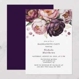 Convite Blush and Plum Peony Floral Festa de solteira