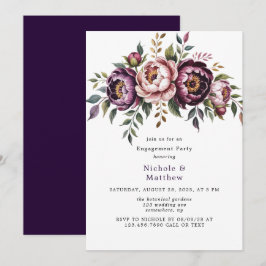Convite Blush and Plum Peony Wreath Festa de noivado