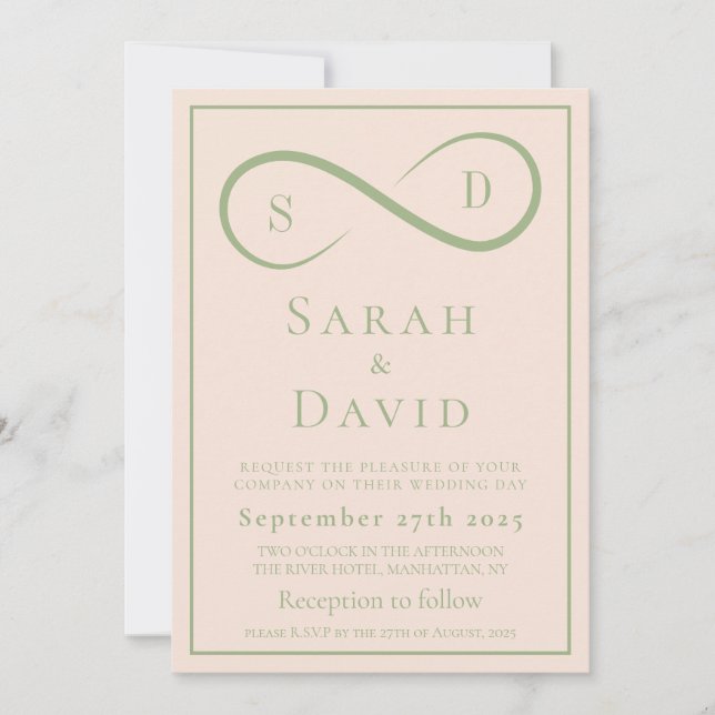 Convite Blush and Sage Infinity Wedding Minimalist Modern (Frente)