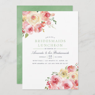 Convite Blush and Sage Watercolor Bridesmaids Luncheids