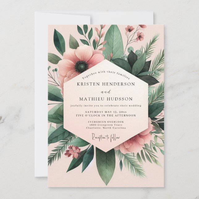 Convite Blush Anemone Botanical Wedding (Frente)