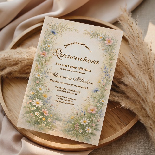 Convite Blush Azul Prado Quinceañera (Criador carregado)