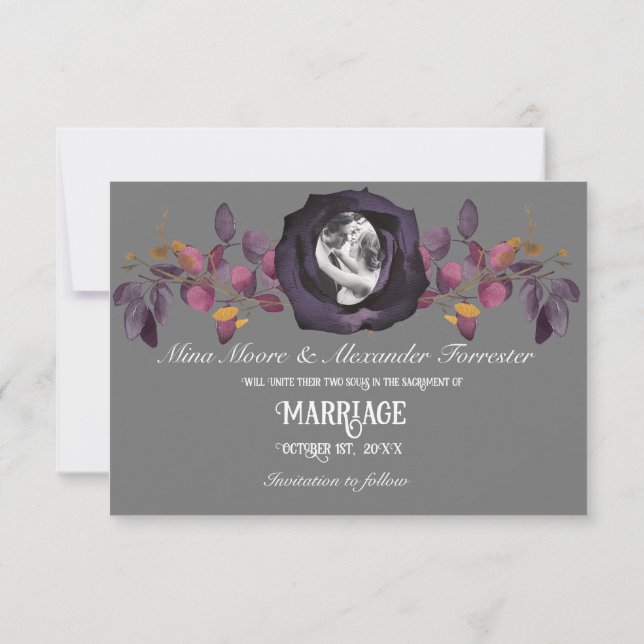 Convite Blush Black Rosa Photo Salve Nossa Data (Verso)