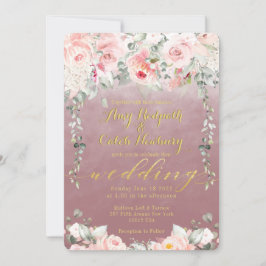 Convite Blush Blooms Calliografia Dourada de Rico de Casam