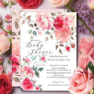 Convite Blush Blossom - Chamadas de Bebê
