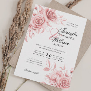 Convite Blush Blush de Casamento de Script Elegante com RS