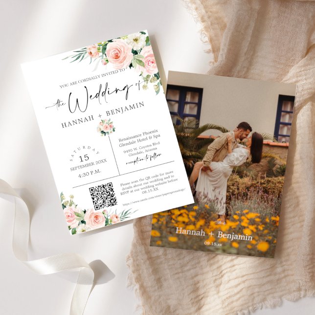 Convite Blush Boho Casamento Moderno Mínimo de Código QR F (Criador carregado)
