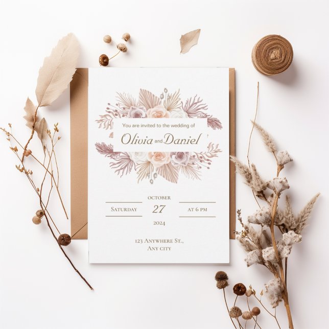 Convite Blush Boho Floral Wedding Invitation (Criador carregado)