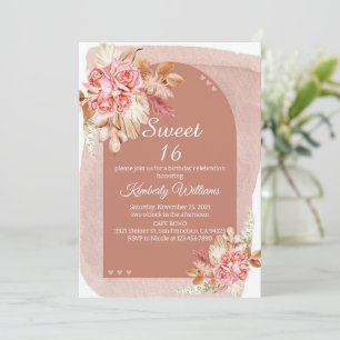 Convite Blush Boho Pampas Grass Sweet 16 Aniversário