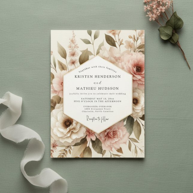 Convite Blush Botanical Romance Wedding (Criador carregado)