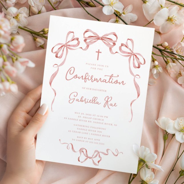 Convite Blush Bow Confirmation Invitation (Criador carregado)