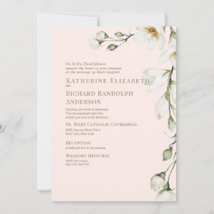 Convite Blush Branco Floral e Casamento Dourado