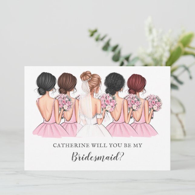 Convite Blush Bride Best friend Will You Be My Bridesmaid (Em pé/Frente)