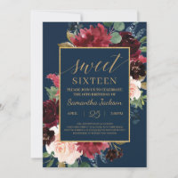 Blush burgundy navy floral boho sweet sixteen