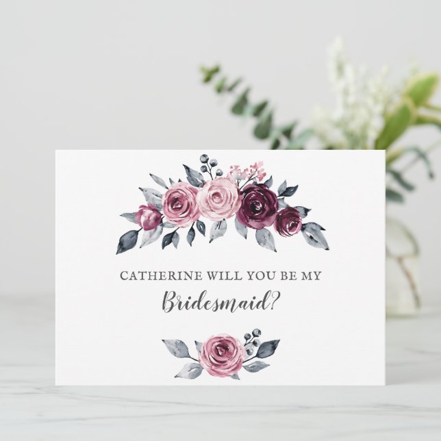 Convite Blush Burgundy Will You Be My Bridesmaid (Em pé/Frente)