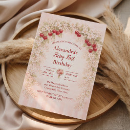 Convite Blush Cherry Botanical Party 1st Birthday