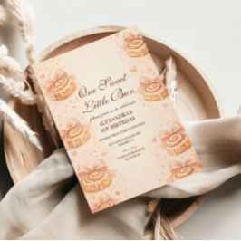 Convite Blush Cinnamon Bow Little Bun 1st Birthday