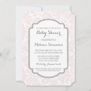 Convite Blush Cinza Damask Custom Baby Shower Invasões par