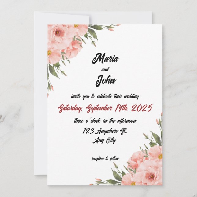 Convite Blush Clássico Romântico Mínimo e Elegante (Frente)